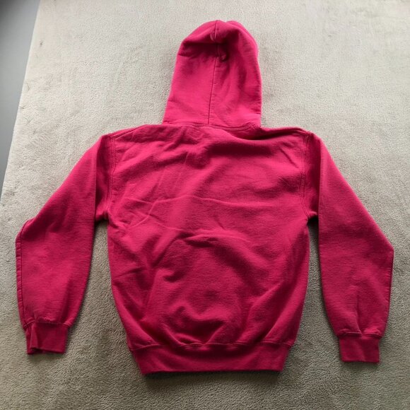 Gildan Womens Hoodie Sweatshirt Small Pullover Graphic Print Pink Drawstring - Picture 12 of 12